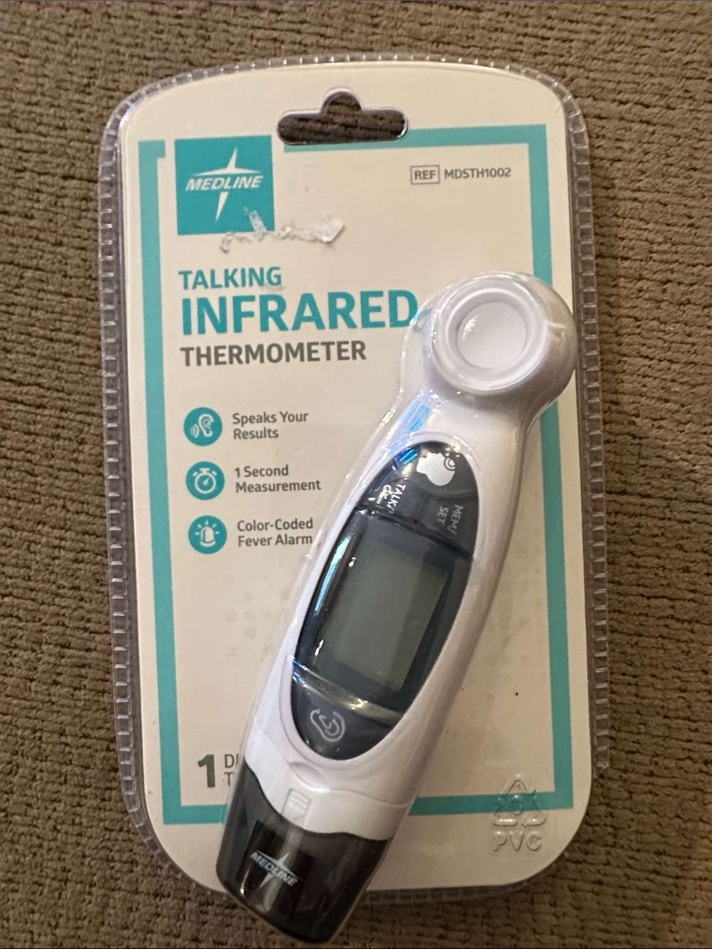 Medline White Talking Infrared Thermometer - Quick 1-Second Reading